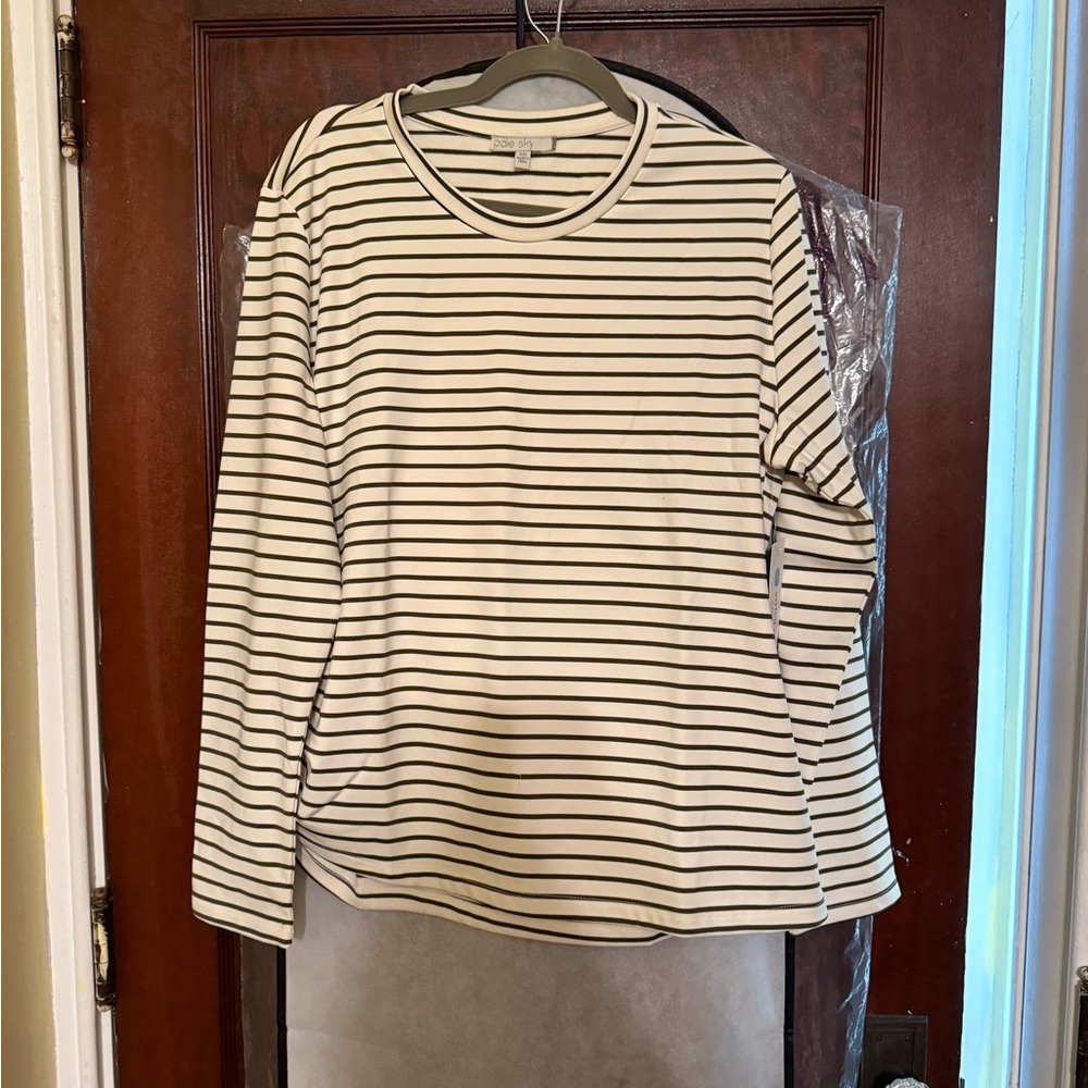 Classic Striped Long Sleeve Tee - Olive Green and White